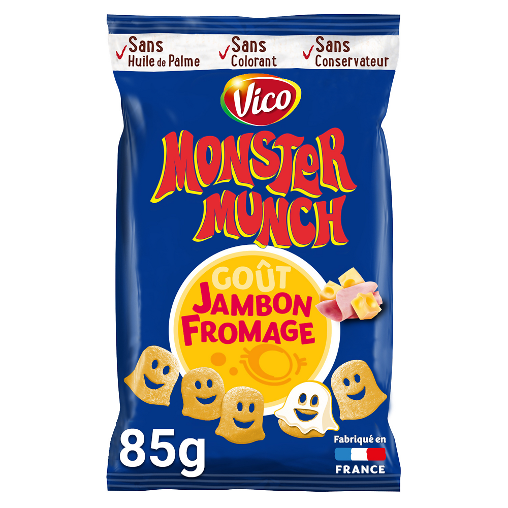 Biscuits apéritifs goût jambon fromage MONSTER MUNCH, sachet de 85g