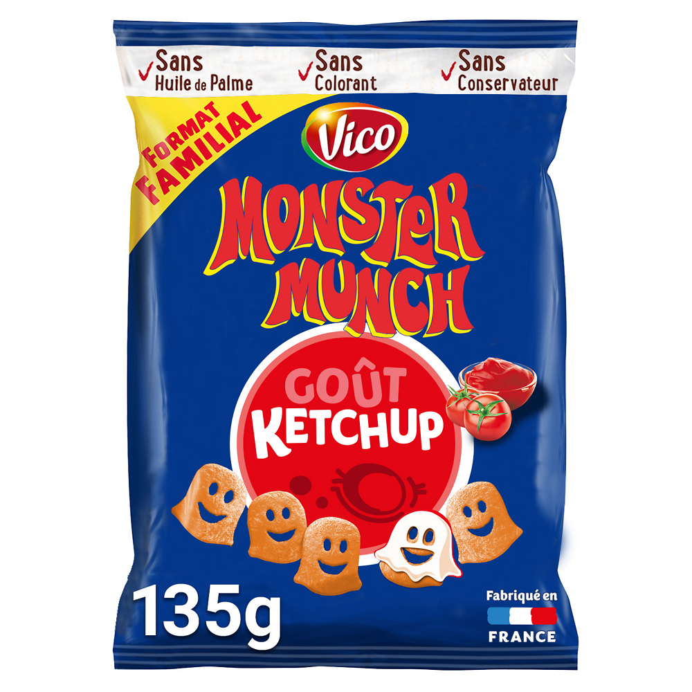 Biscuits apéritifs goût Ketchup MONSTER MUNCH, sachet de 135g