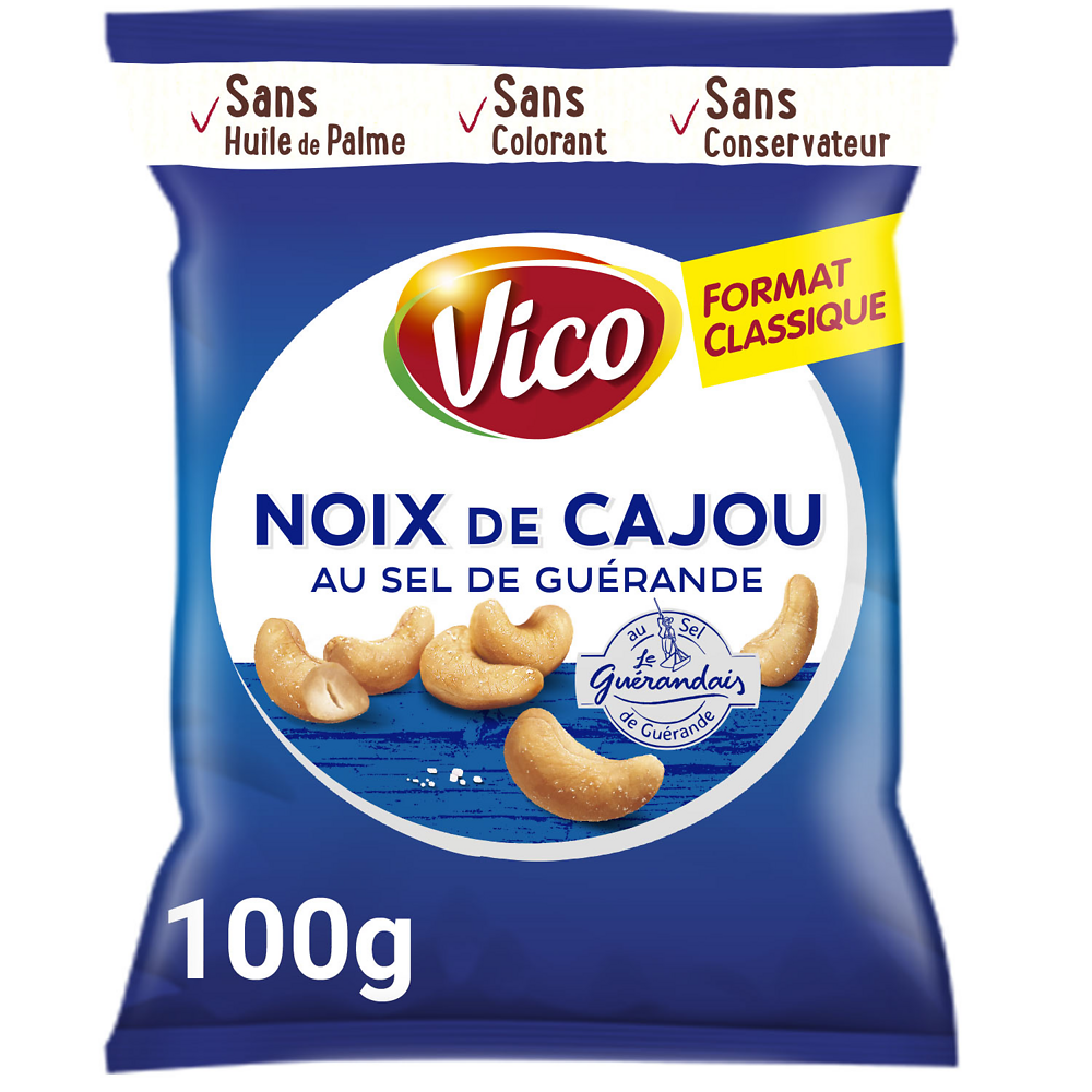 Noix de cajou au sel de guérande VICO, sachet de 100g