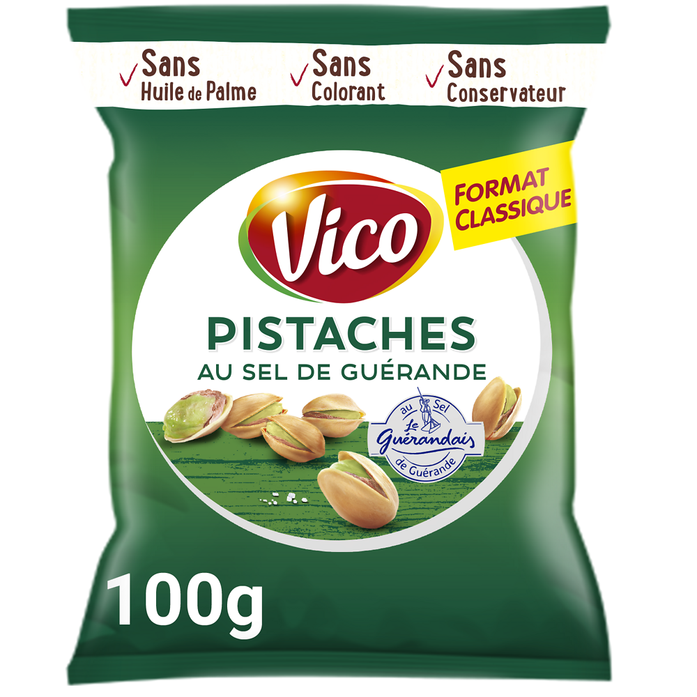 Pistaches salées au sel de guérande VICO, sachet de 100G