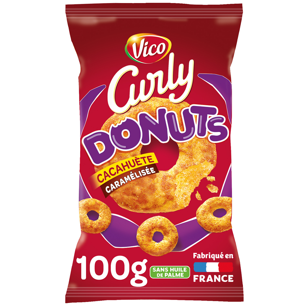 Soufflé donuts cacahuètes CURLY, 100g