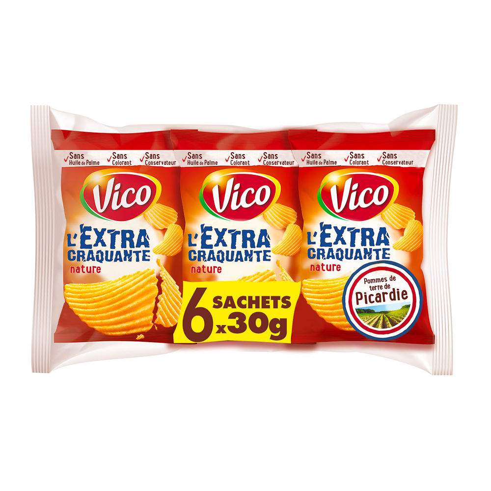 Chips extra-craquantes nature multipack VICO, 6 sachets de 30g