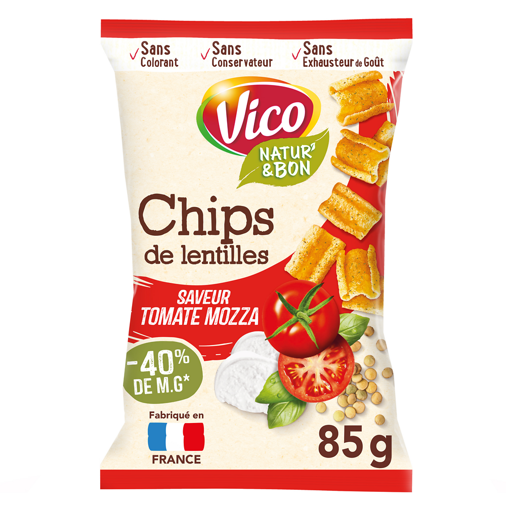 Chips de lentilles tomate mozzarella et basilic Natur'& bon VICO, 85g