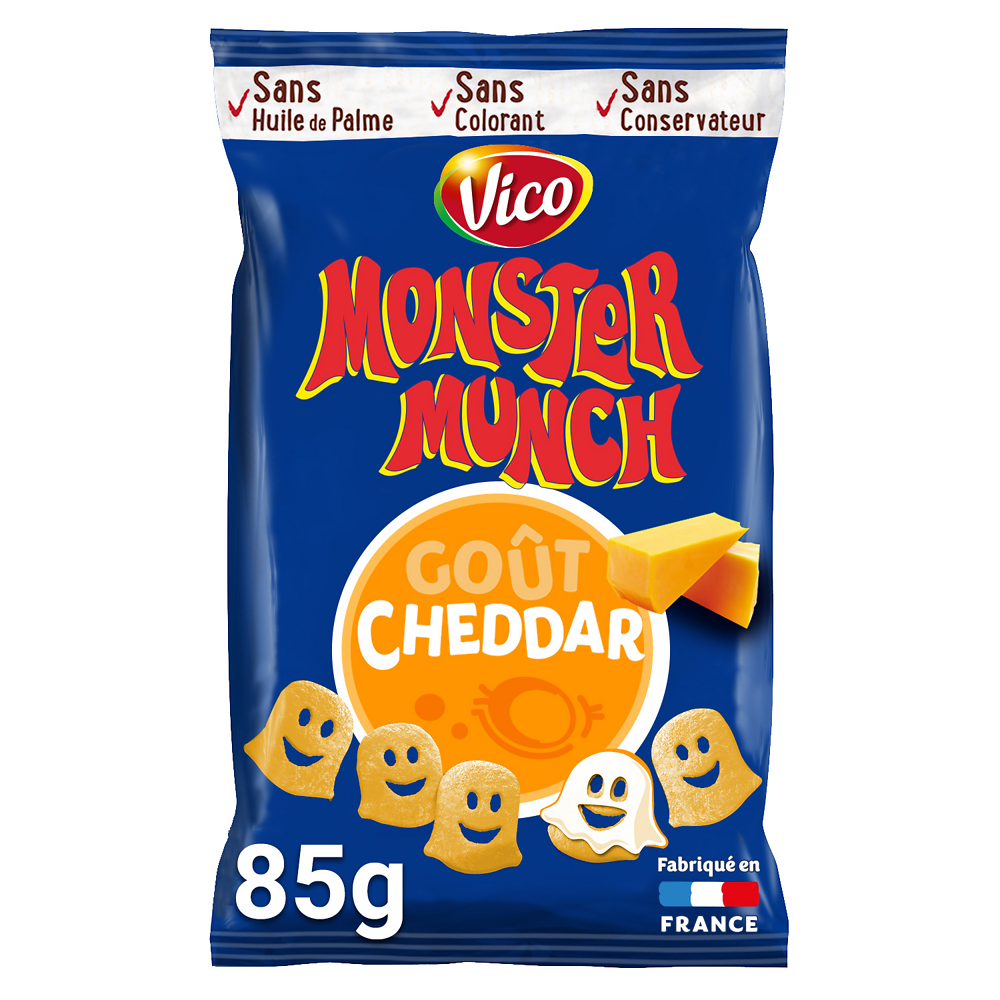 Biscuits apéritifs goût cheddar MONSTER MUNCH, sachet de 85g