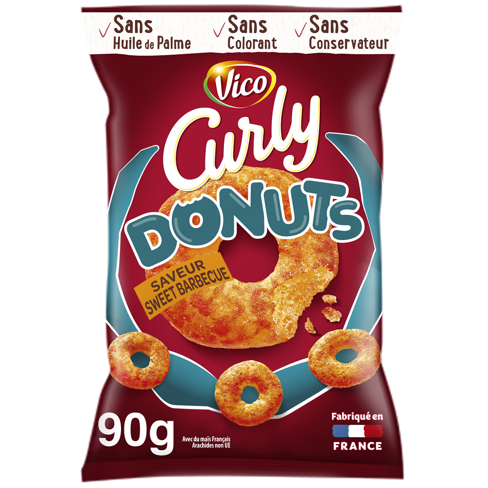 Biscuits apéritifs CURLY donuts sweet saveur barbecue, 90g