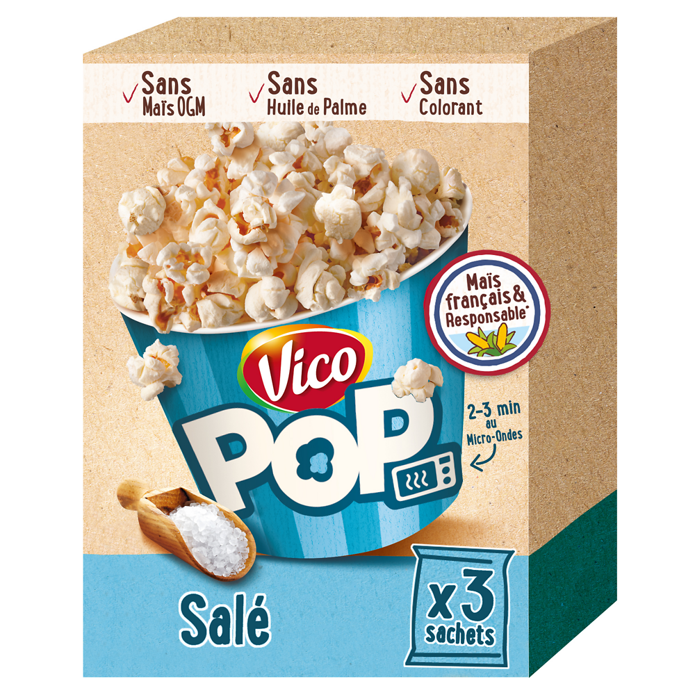 Pop corn micro-ondable pop salé, VICO, 3x80g