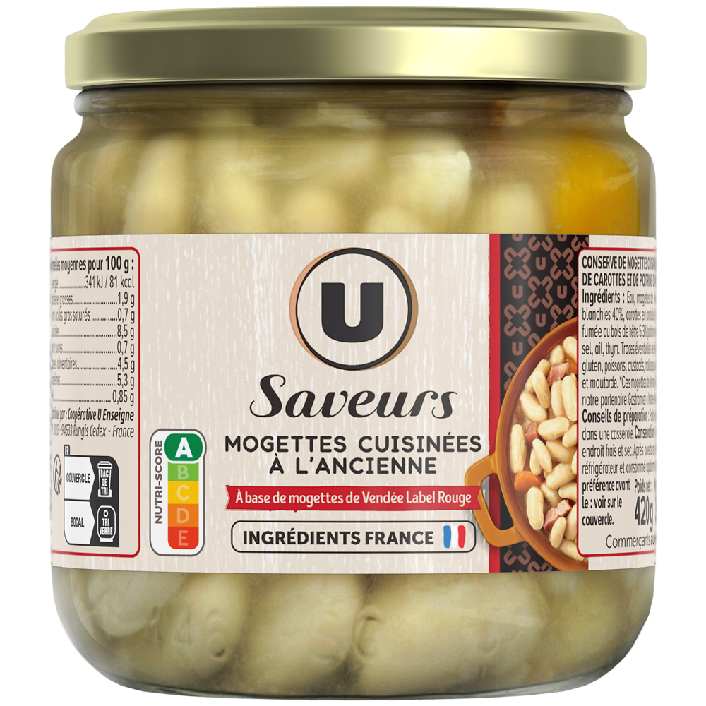 U SAVEURS Mogettes cuisinées à l'ancienne  - Bocal 260g