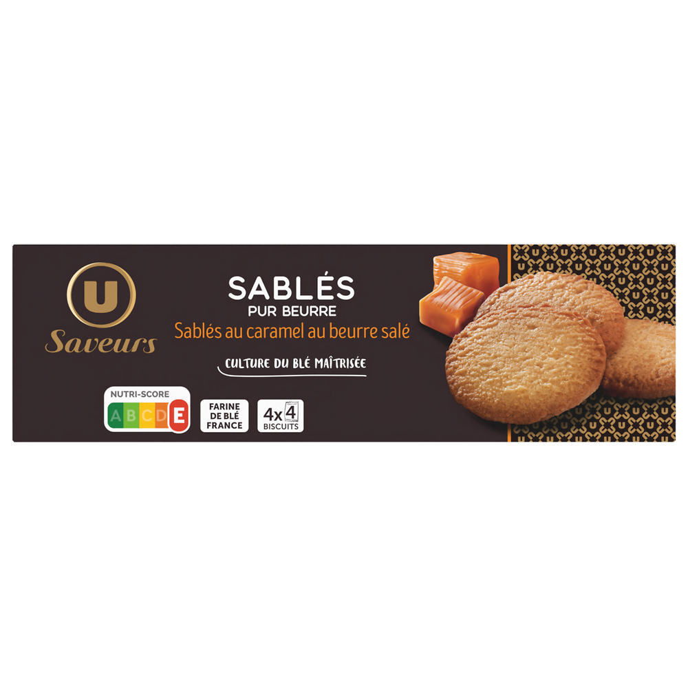 U SAVEURS Biscuits Sablés saveur caramel au beurre salé étui 120g