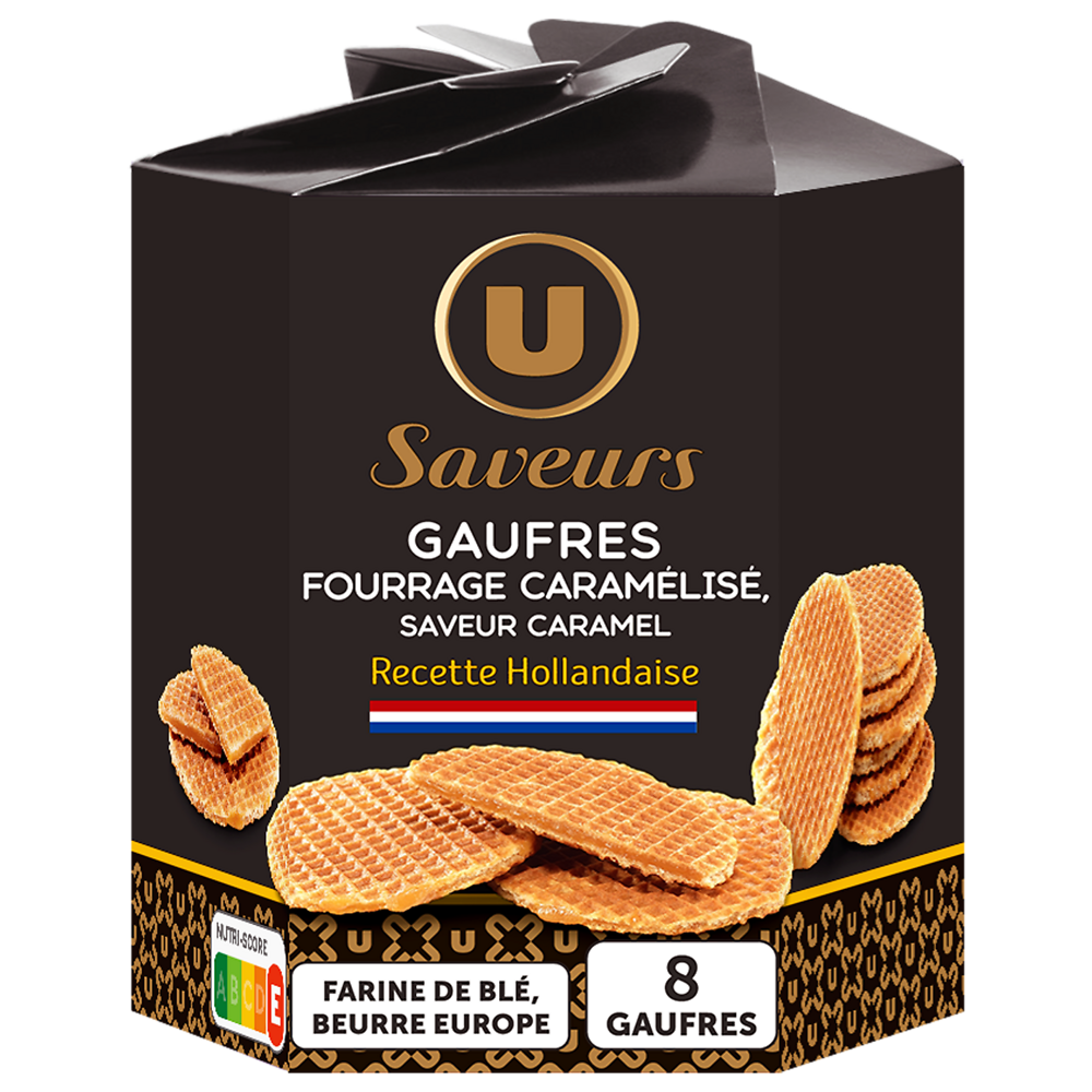 U SAVEURS Gaufres hollandaises fourrage caramélisé saveur caramel 250g