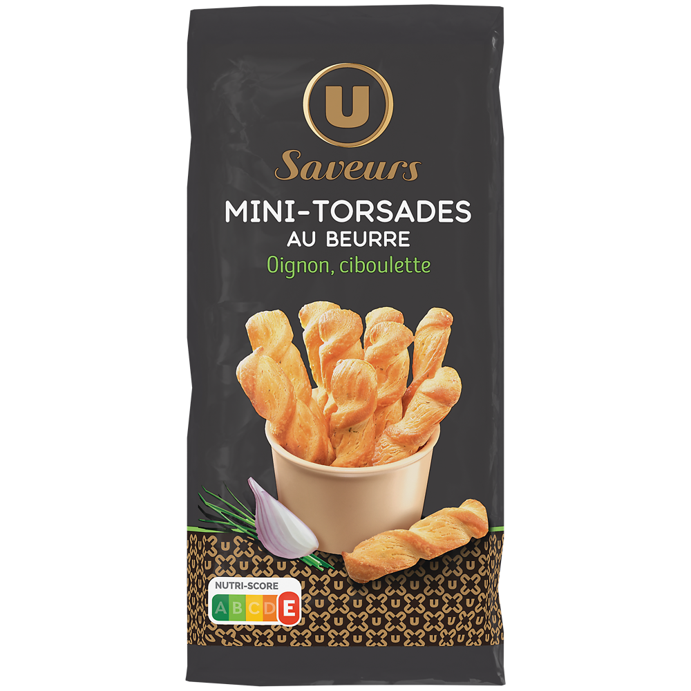 U SAVEURS Mini feuilleté torsade oignon et ciboulette   paquet de 100g