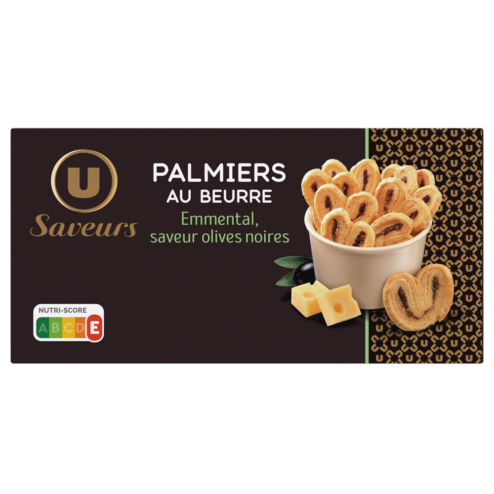 U SAVEURS Biscuits apéritifs palmiers saveur olives  boîte de 80g