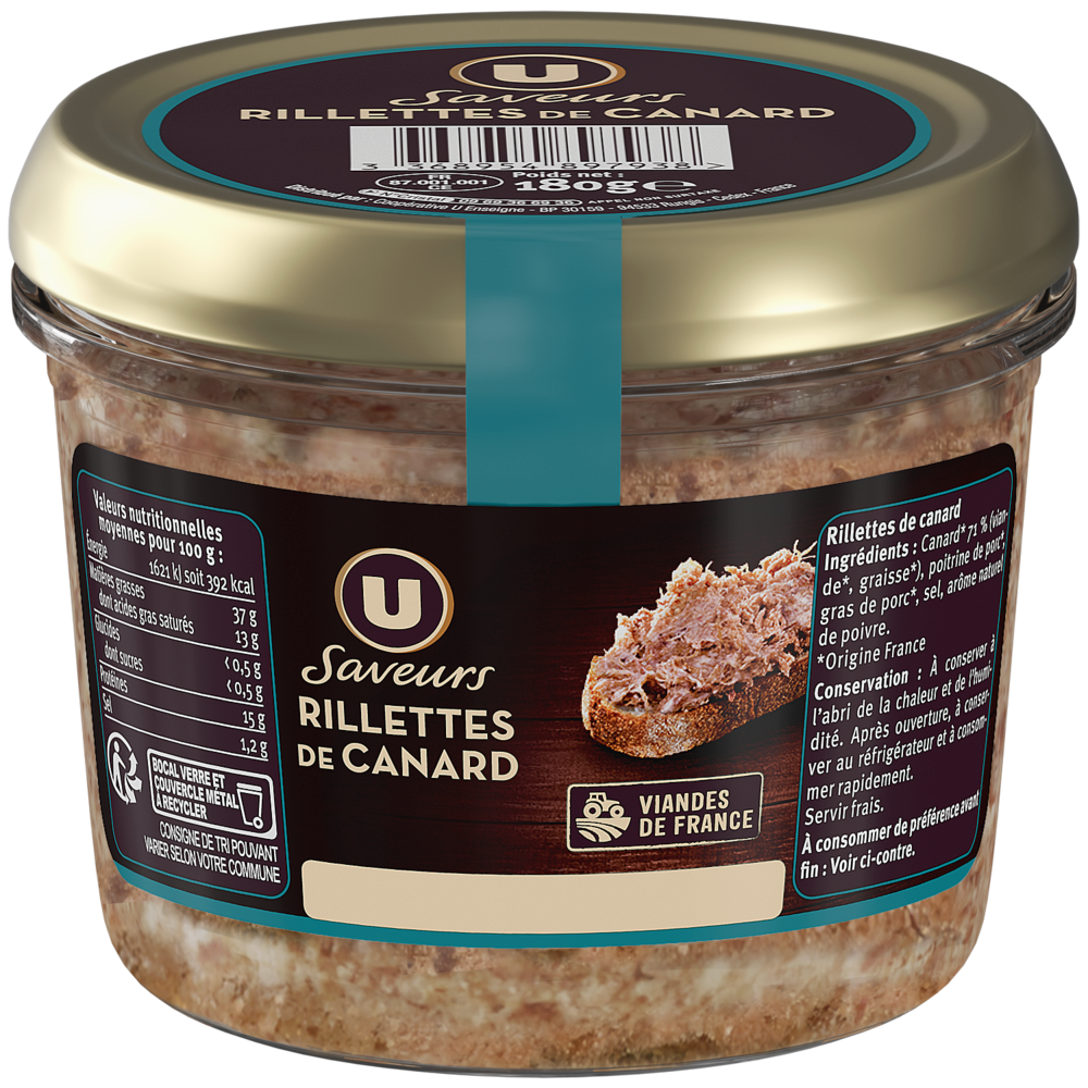 U SAVEURS Rillettes de canard  180g