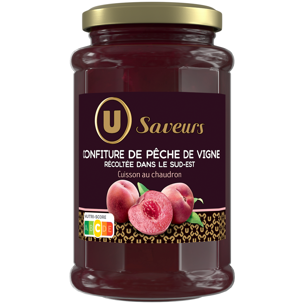 U SAVEURS Confiture extra pêches de vigne Vallée du Rhône , Pot 315g