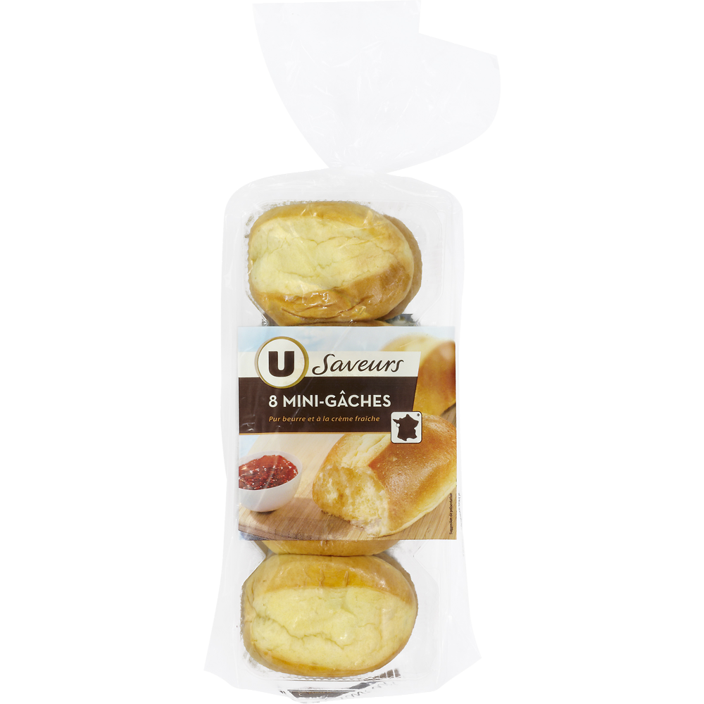 U SAVEURS Mini gâche pur beurre à la crème fraîche x8, 360g