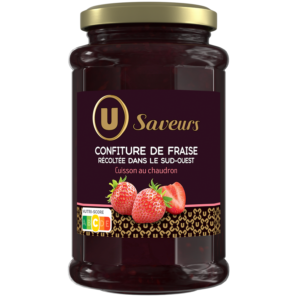 U SAVEURS Confiture de fraises récoltées dans le Sud-Ouest , pot de 315g