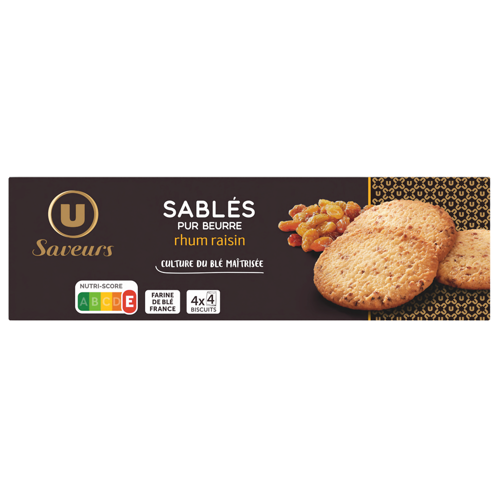 U SAVEURS Biscuits Sablés saveur rhum raisins paquet de 120g