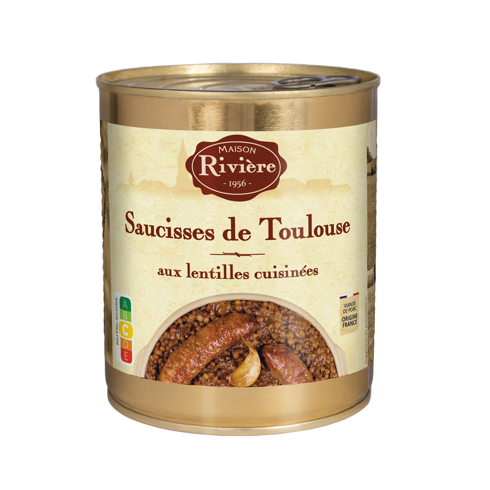 Saucisses Toulouse lentilles cuisinées MAISON RIVIERE Boîte de 840g