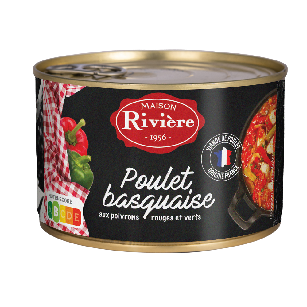 Poulet basquaise aux poivrons rouges et verts RIVIERE boîte 1/2 de 400g