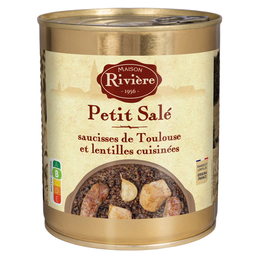 Petit salé aux lentilles cuisininées RIVIERE boite 4/4 840g