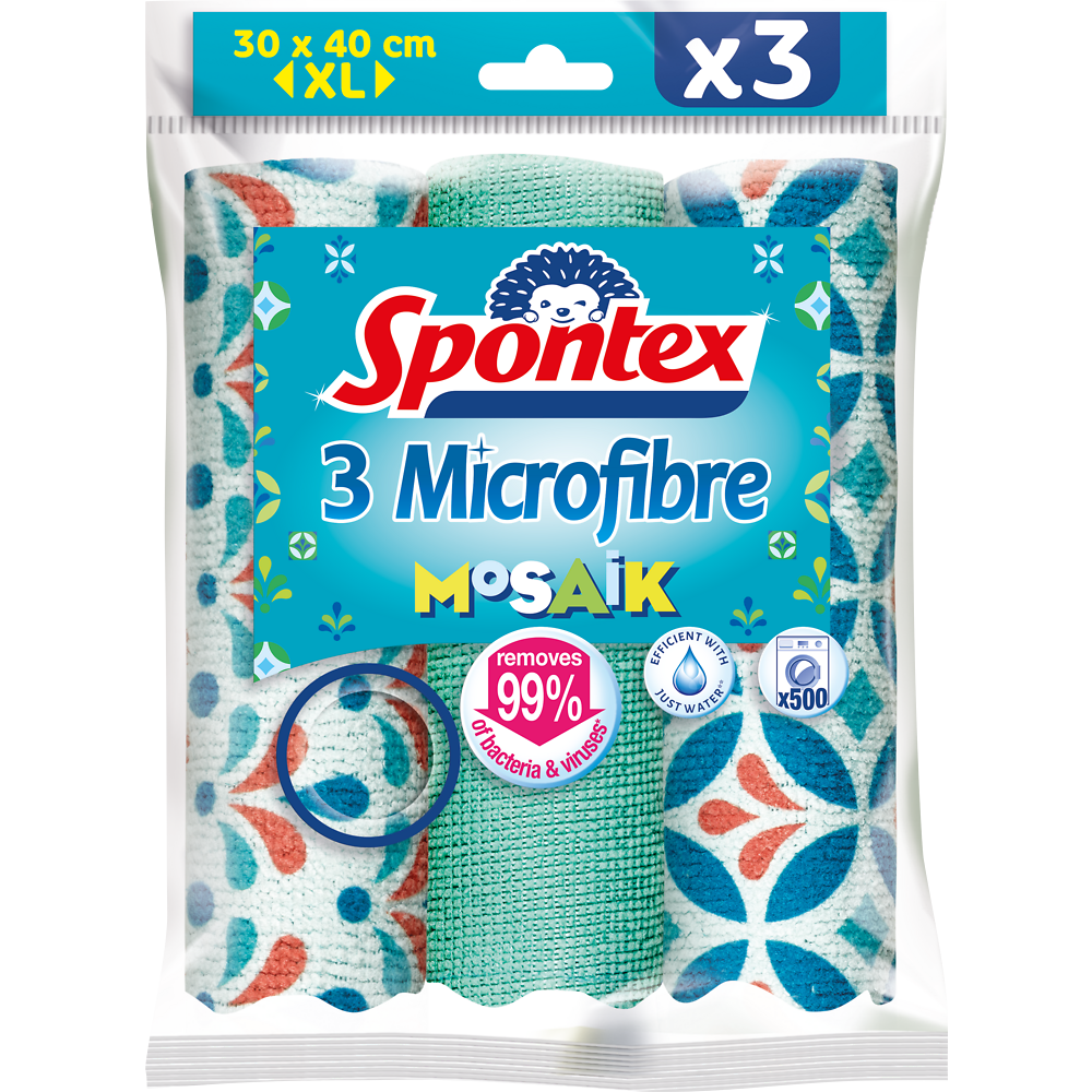 Lavette en microfibre mosaik SPONTEX, x3