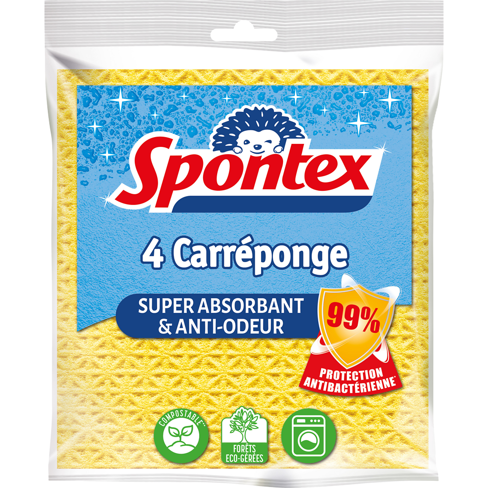 Carréponges anti-bactéries SPONTEX x4