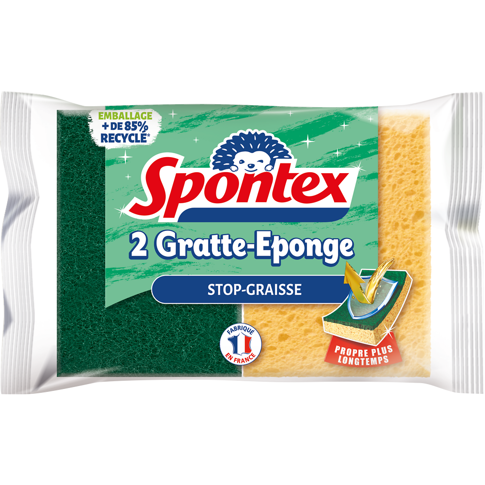 Éponge végétale grattante et résistante Stop Graisse SPONTEX, x2