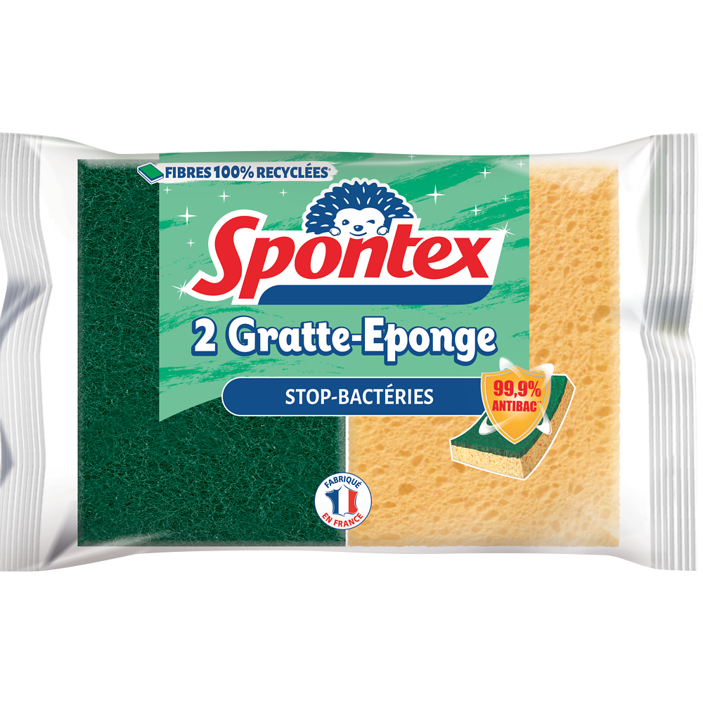 Gratte éponge efficacité anti-bactérienne SPONTEX, x2