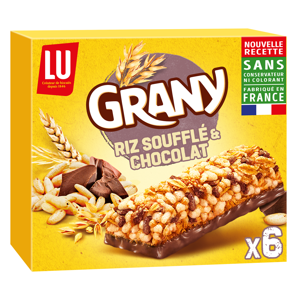 Barres de céréales chocolat et riz soufflé GRANY - Boite de 6 - 125g