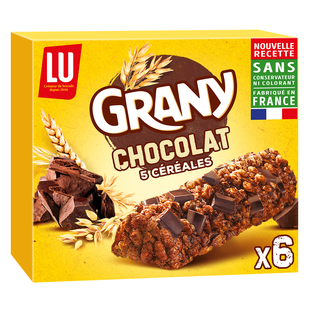 Barres de céréales aux céréales et chocolat GRANY - Boite de 6 - 125g