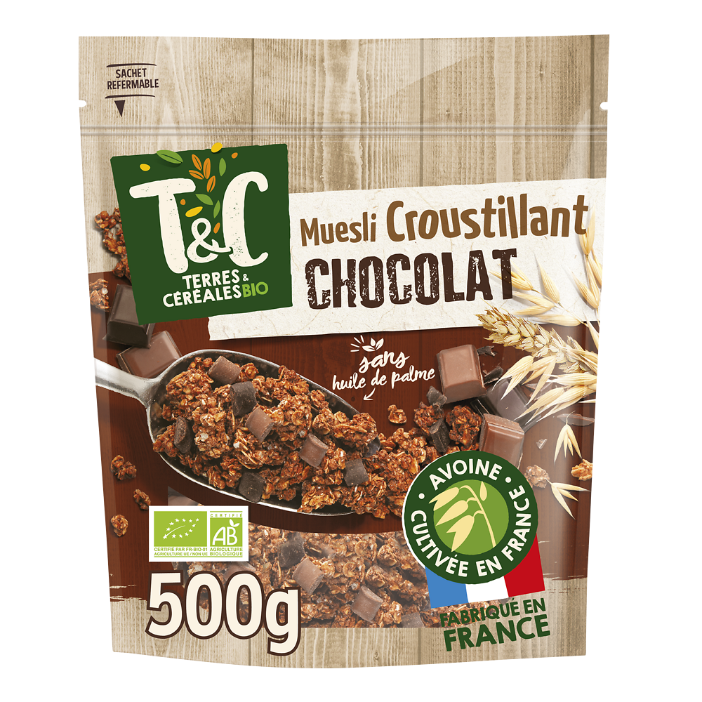 Muesli croustillant bio au chocolat TERRE & CEREALES, 500g