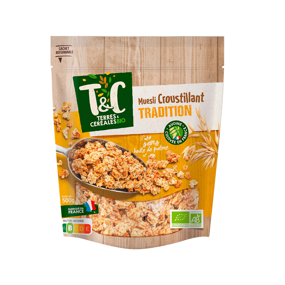 Muesli croustillant bio tradition TERRE & CEREALES, 500g