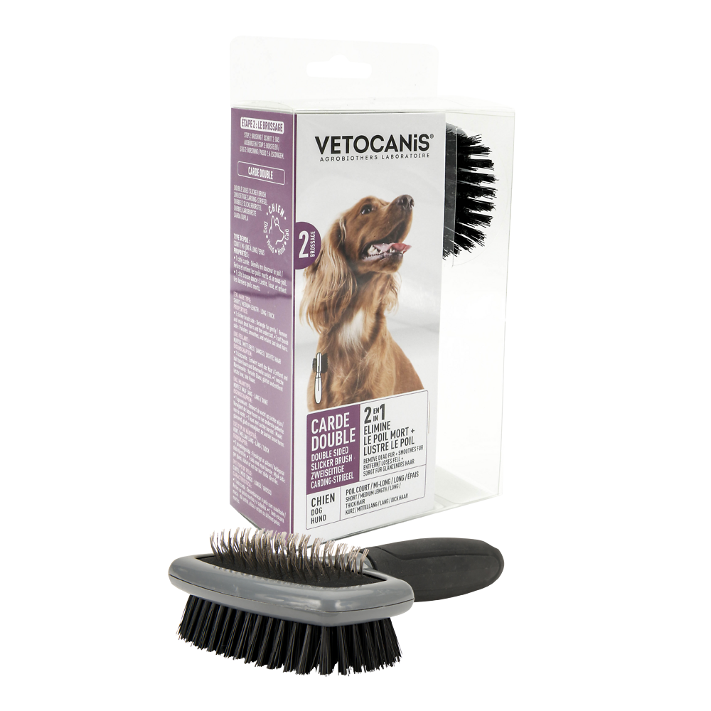 Brosse carde double mm chien, VETOCANIS, 150g