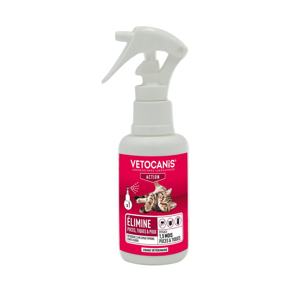 Spray fipronil chats et chiens VETOSOIN, 2,5mg, 100ml