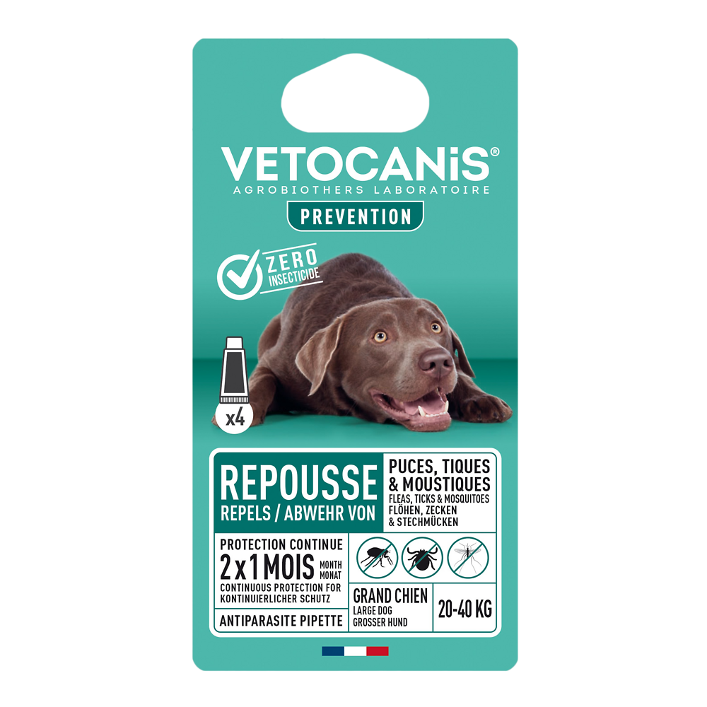 Solution antiparasitaire spot on pour grands chiens VETOCANIS, x4