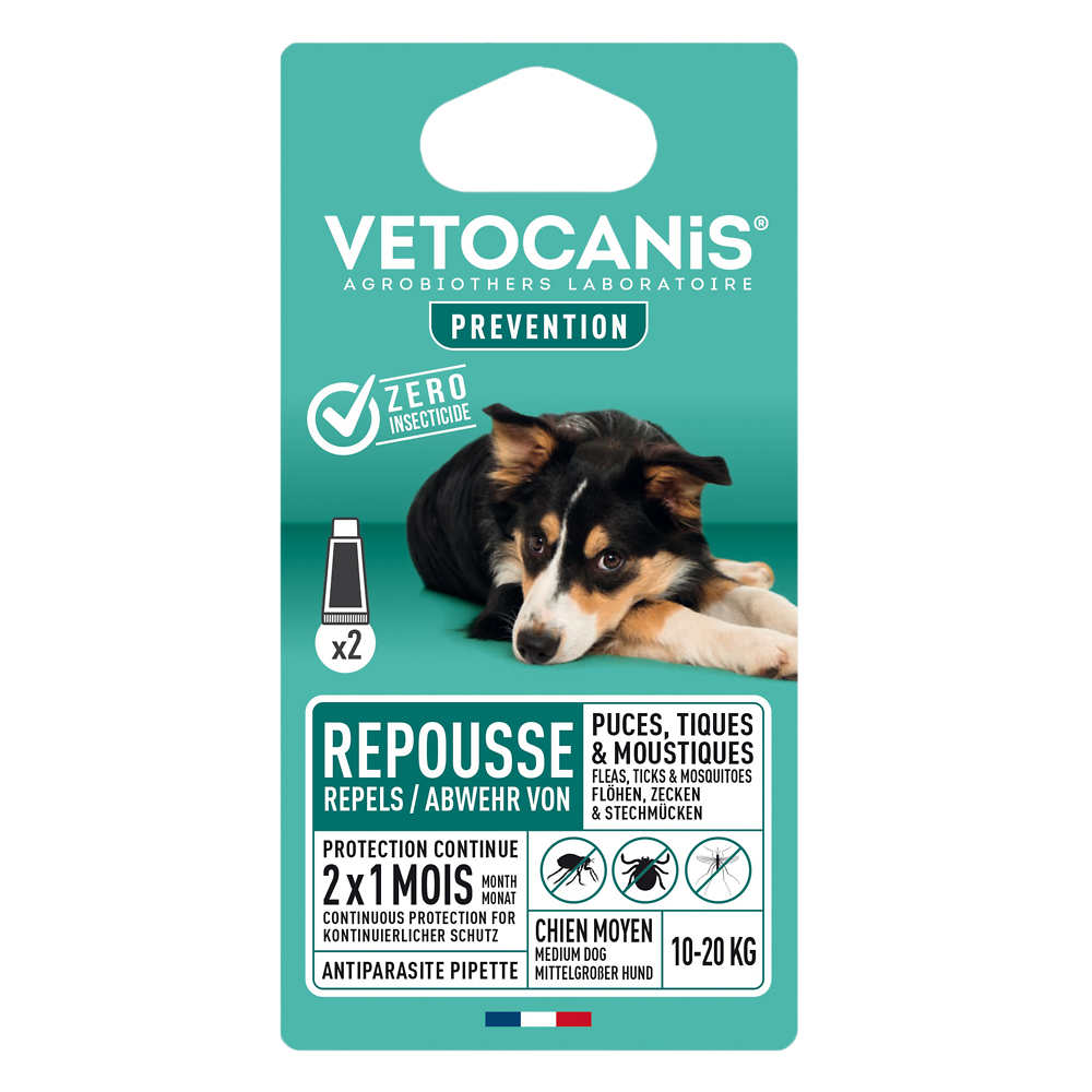 Solution antiparasitaire spot on pour chien moyen VETOCANIS, x2