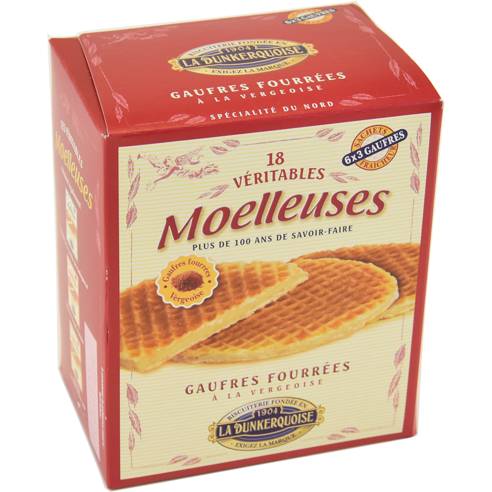 Gaufres fourrées vergeoise moelleuses LA DUNKERQUOISE, 6x 3gauffres, étui de 300g