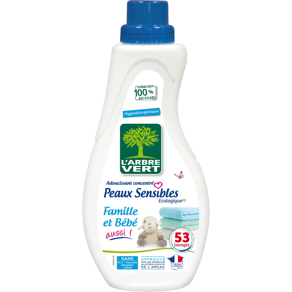 Assouplissant peaux sensibles L'ARBRE VERT 800ml 53 lavages