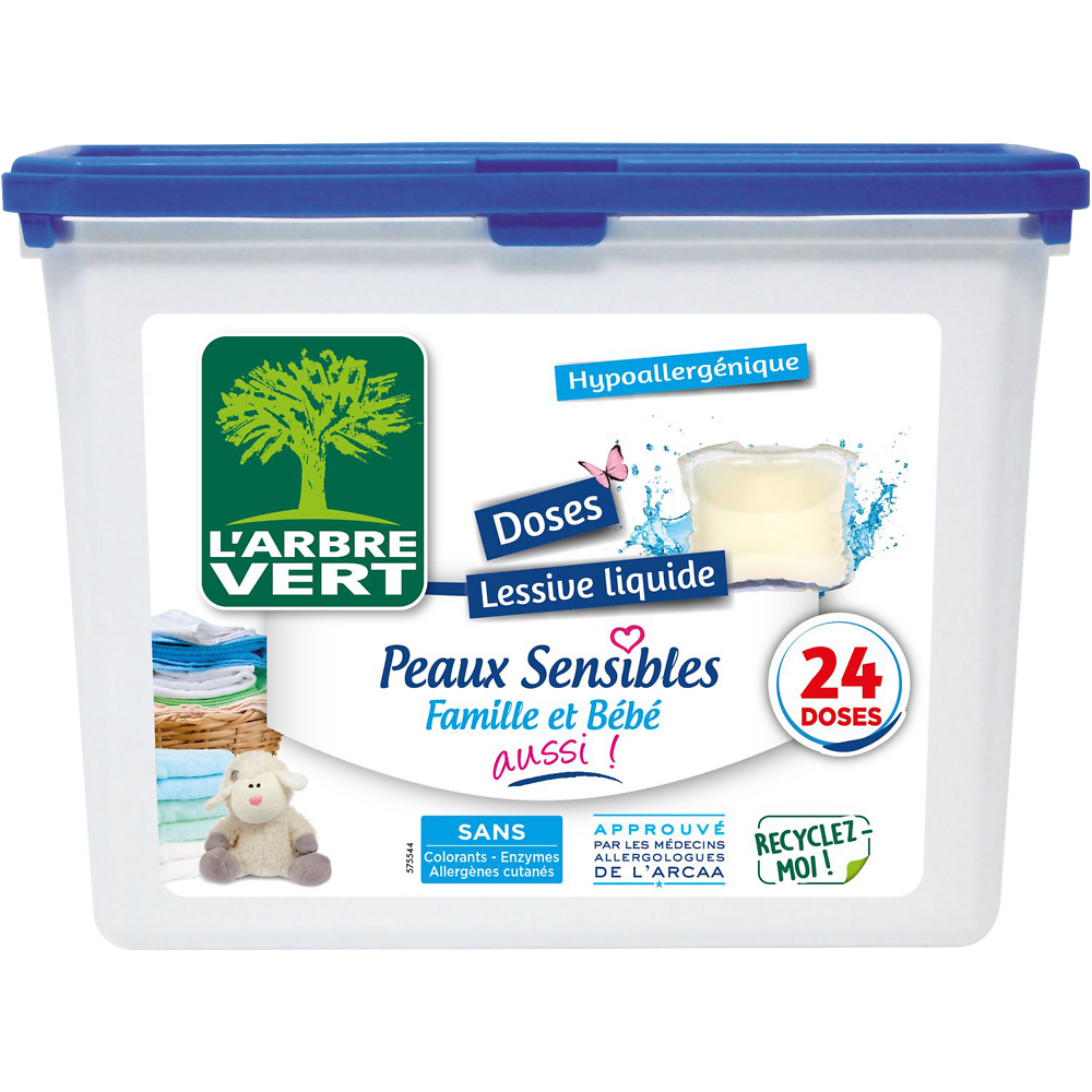 Lessive peaux sensibles famille&bébé hypo.L'ARBRE VERT x24ds