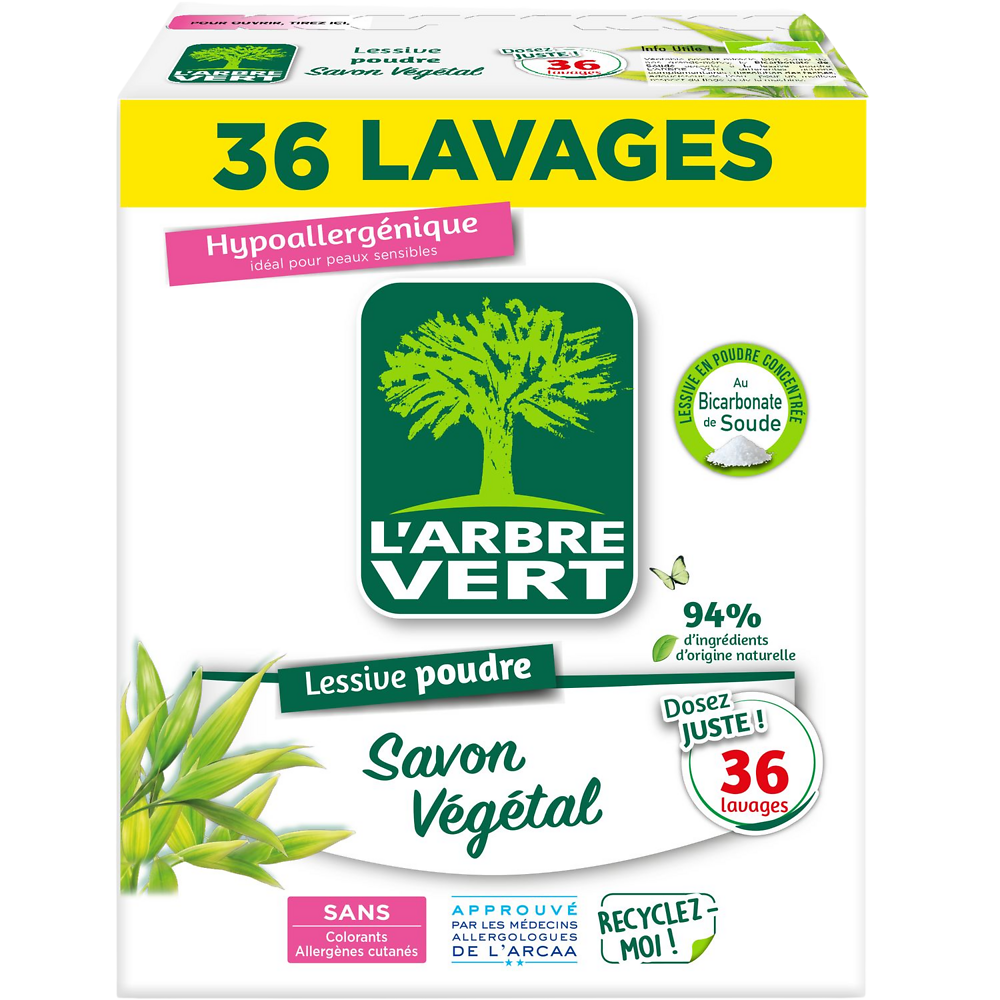 Lessive Poudre Savon Végétal - Hypoallergénique - L'ARBRE VERT