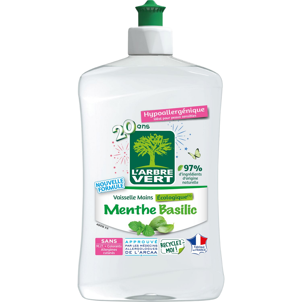 Liquide vaisselle et mains concentré menthe/basilic ARBRE VERT fl.500ml