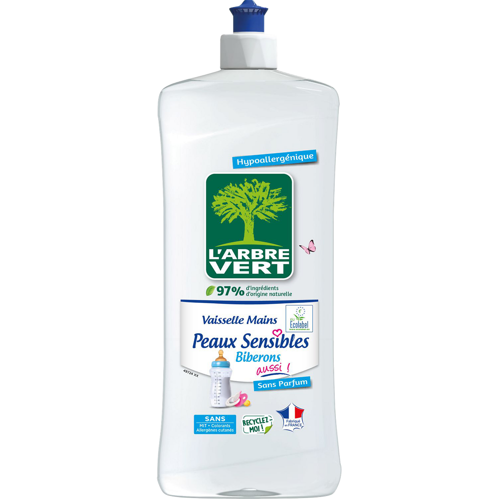 Liquide vaisselle mains biberons peaux sensibles ARBRE VERT flacon 750ml