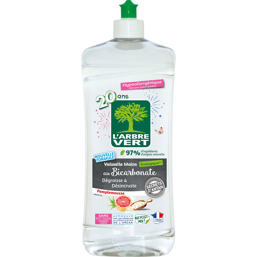 Liquide vaisselle bicarbonate pamplemousse ARBRE VERT 750ml