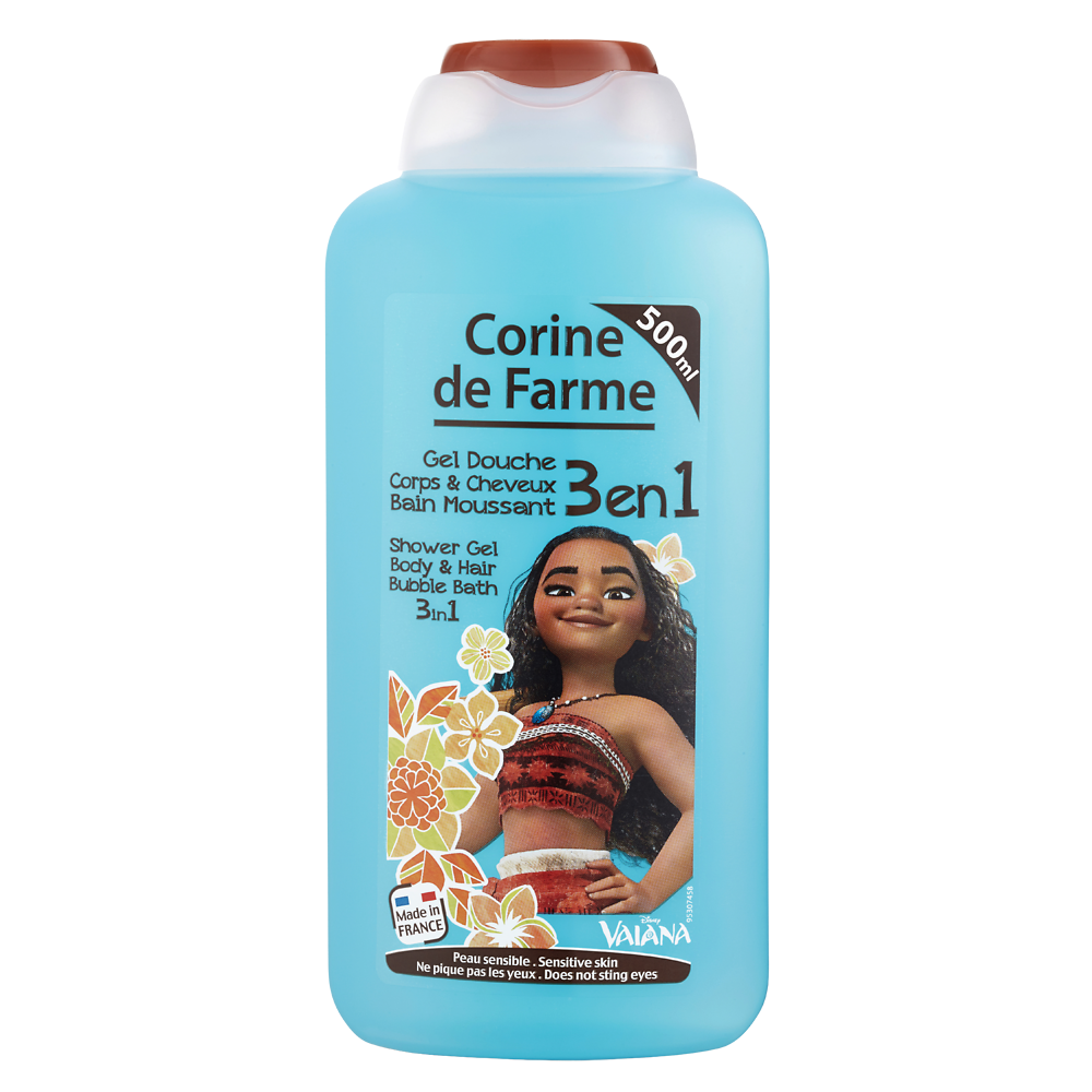 Gel douche bain moussant corps et cheveux 3 en 1 Vaiana CORINE DE FARME, flacon 500ml