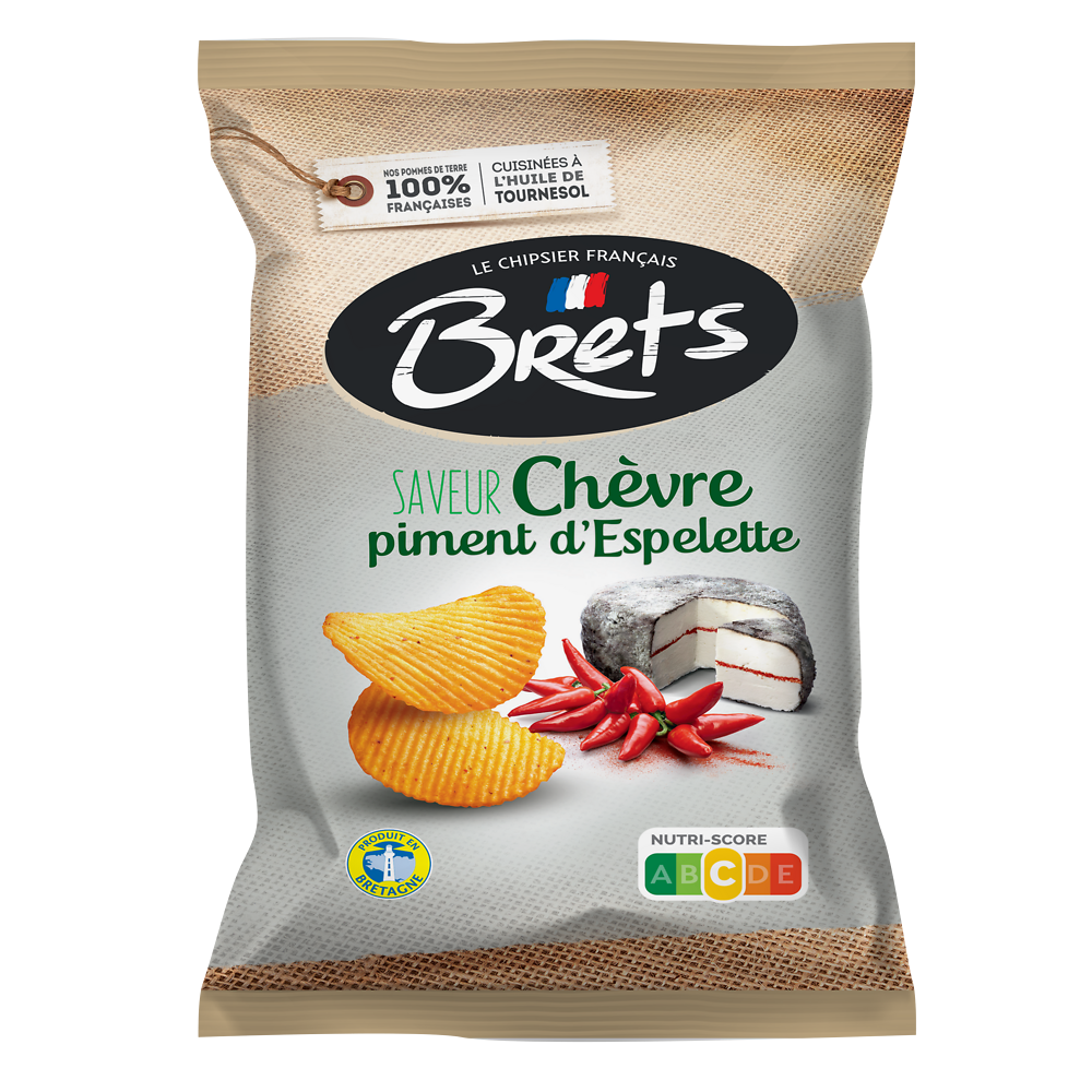 Chips super craquante saveur chèvre piment d'Espelette BRET'S, paquetde 125g