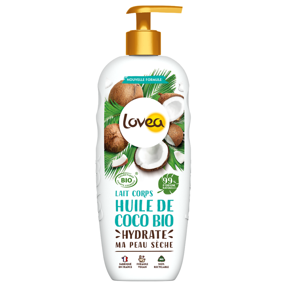 Lait corps hydratant pour peaux sèches coco bio LOVEA nature, 250ml