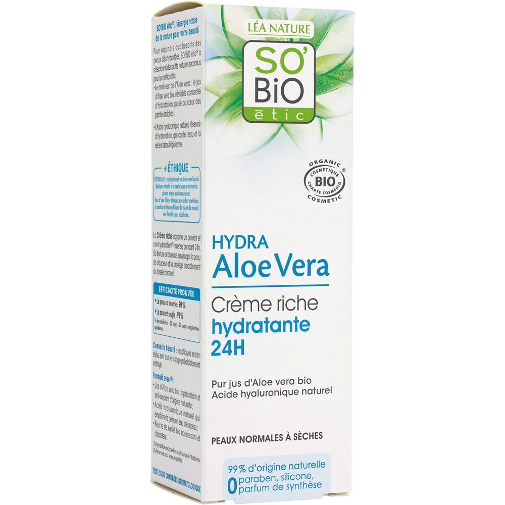 Crème jour hydratante riche aloé vera pss SO BIO tube 50ml