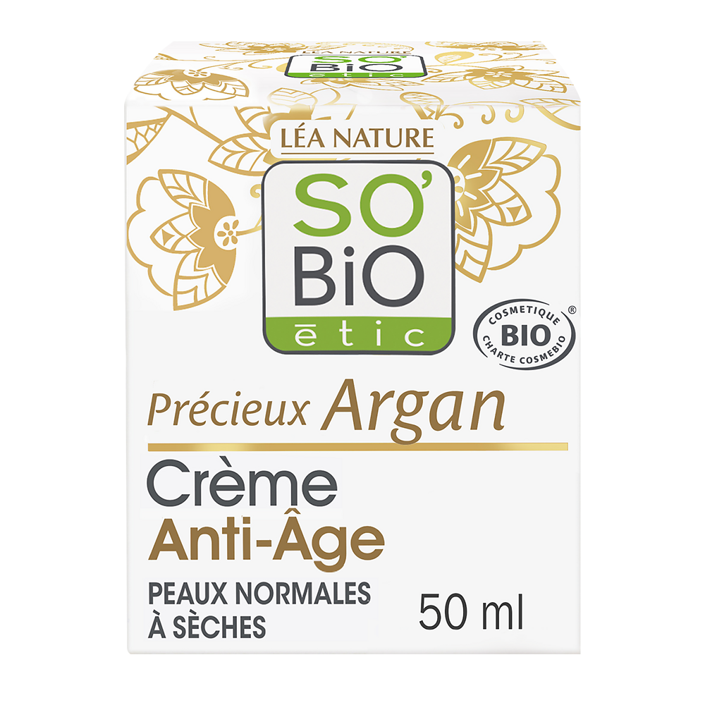 Crème visage anti-âge jour précieux argan bio SO'BIO, pot de 50ml