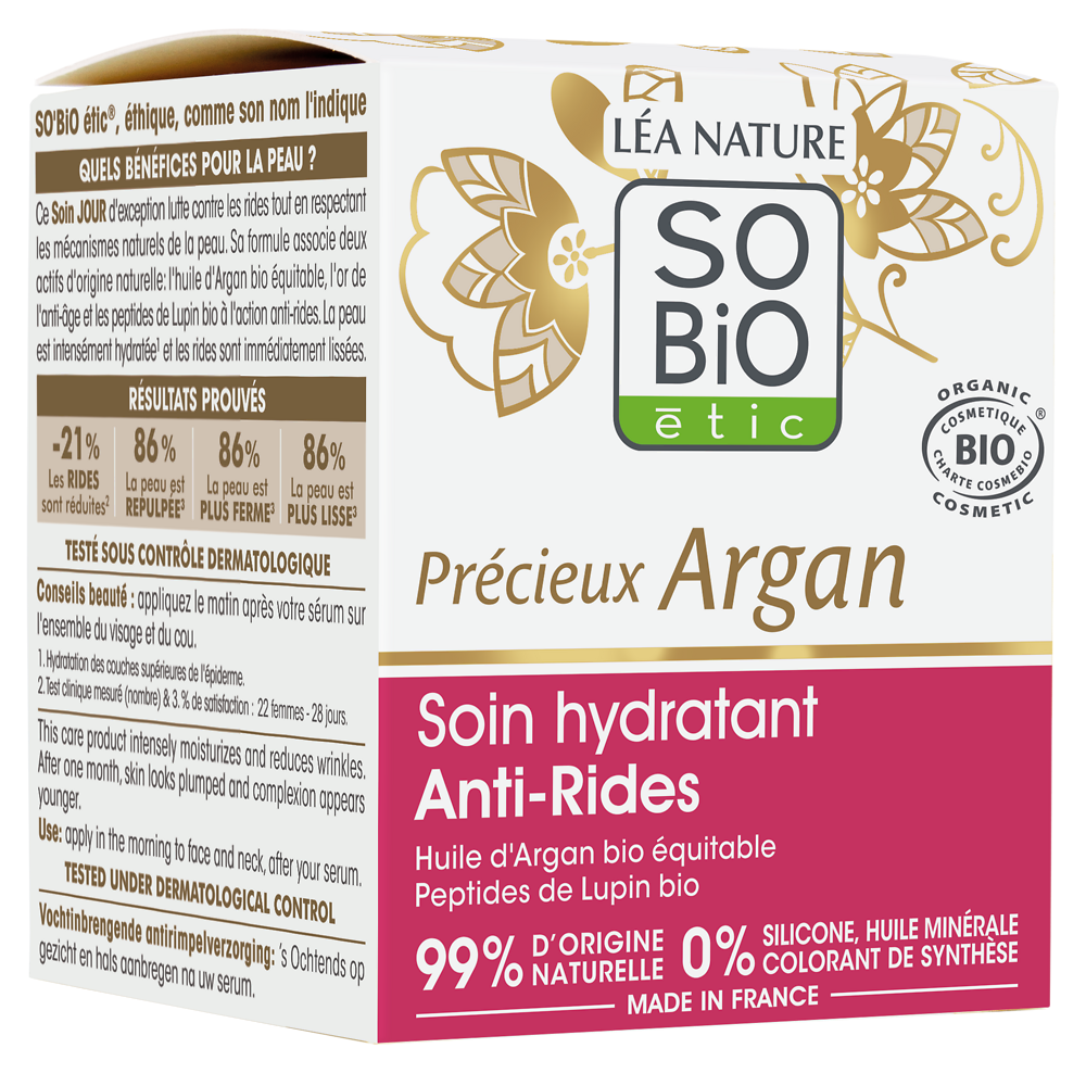 Soin hydratant anti-rides jour précieux argan bio SO'BIO pot 50ml