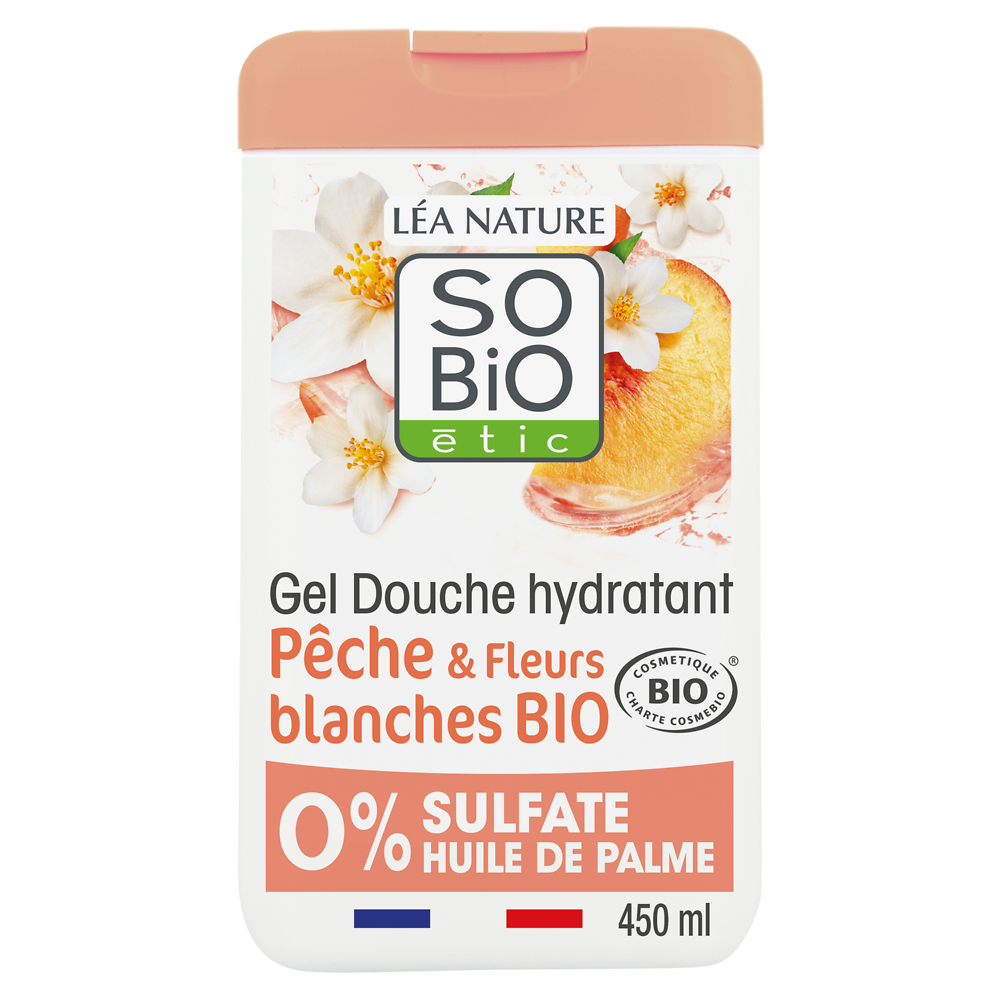 Gel douche hydratant pêche & fleurs blanches bio SO'BIO ETIC 450ml