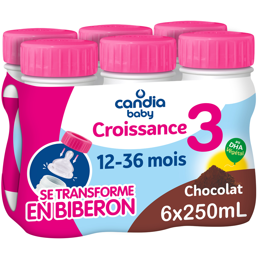 Lait de croissance au chocolat dès 10 mois CANDIA BABY - 6 bouteillesde 25cl